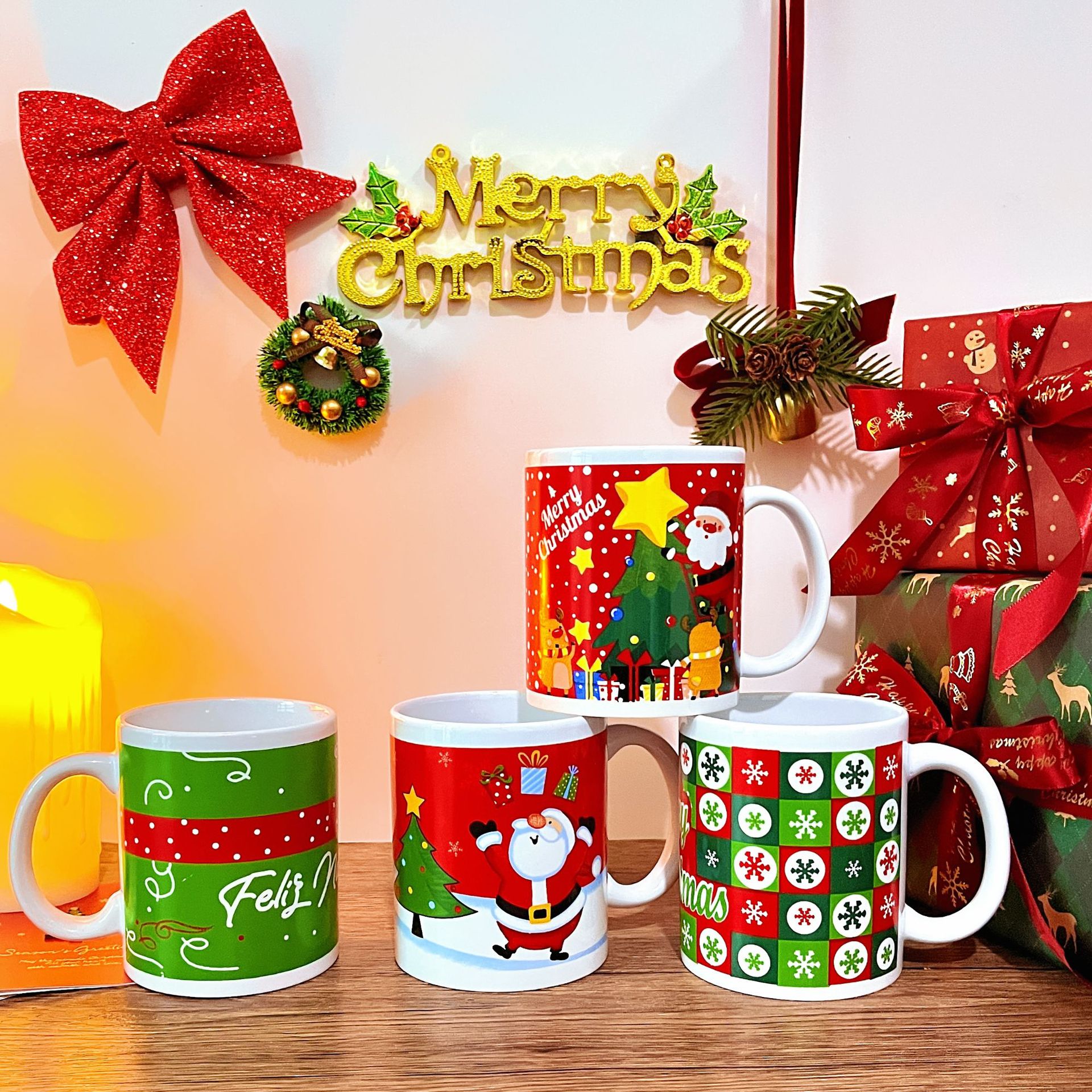 Santa Claus creativo taza de cerámica regalo taza de regalo evento regalo de mano taza impresa logo regalos de vacaciones