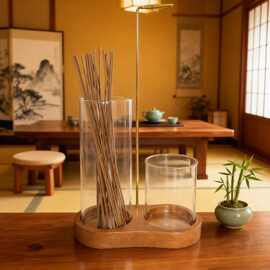 跨境实木创意香炉8字形香炉玻璃薰香炉檀香香薰炉家用倒挂线香夹