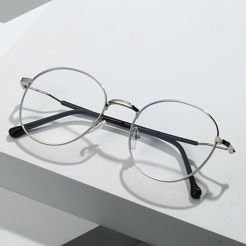 Retro metal round frame glasses frame can be equipped with myopia glasses men's anti-blue light flat lens optical glasses frame wholesale