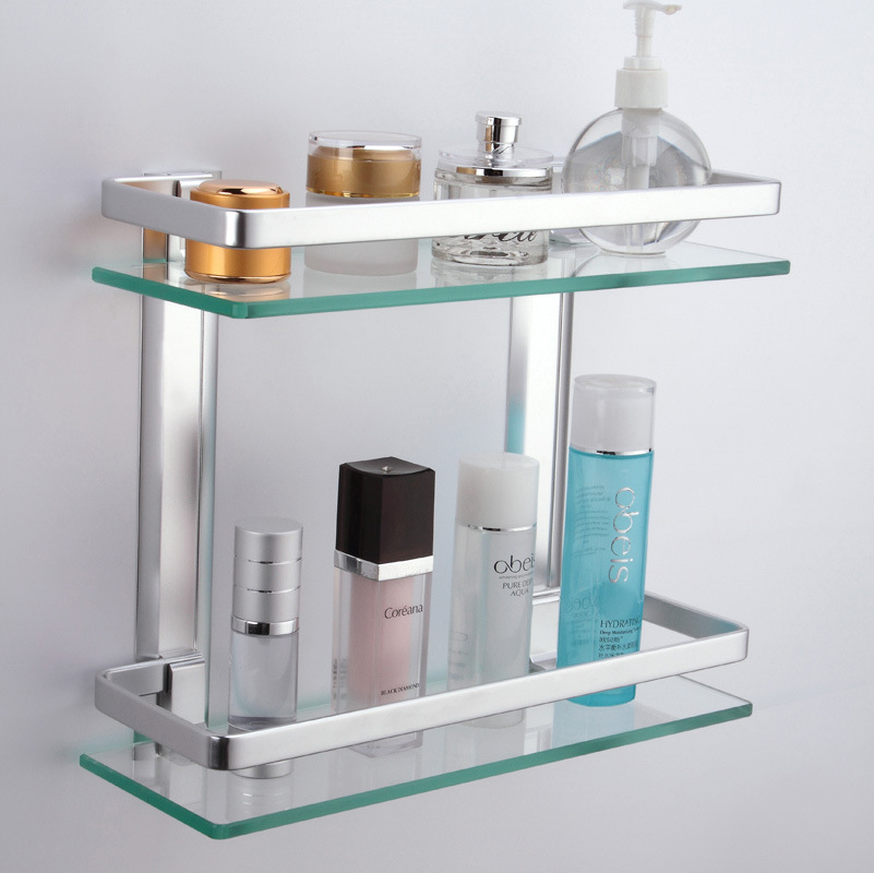 跨境专供浴室置物架 卫生间厕所铝合金收纳架 双层免打孔一件代发