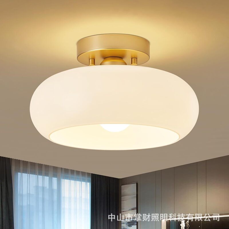 Semi-Recessed Led Ceiling Light Ceiling Light American Style Retro Milk White Glass Lampshade Modern Farmhouse Lighting