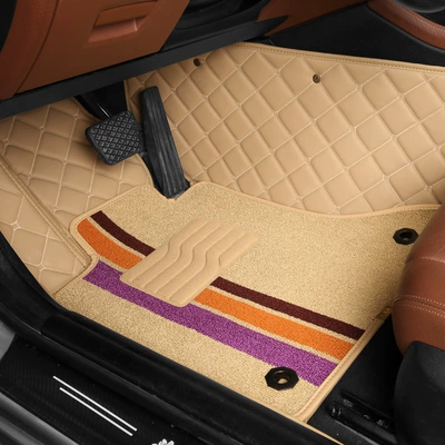 One-Piece Car-Specific Floor Mats, Modelə uyğun ayaqaltı - beige-beige-color-strip-wear-resistant-king