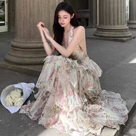 法式浪漫氛围感黄色碎花夏季连衣裙小众新款设计感收腰显瘦连衣裙