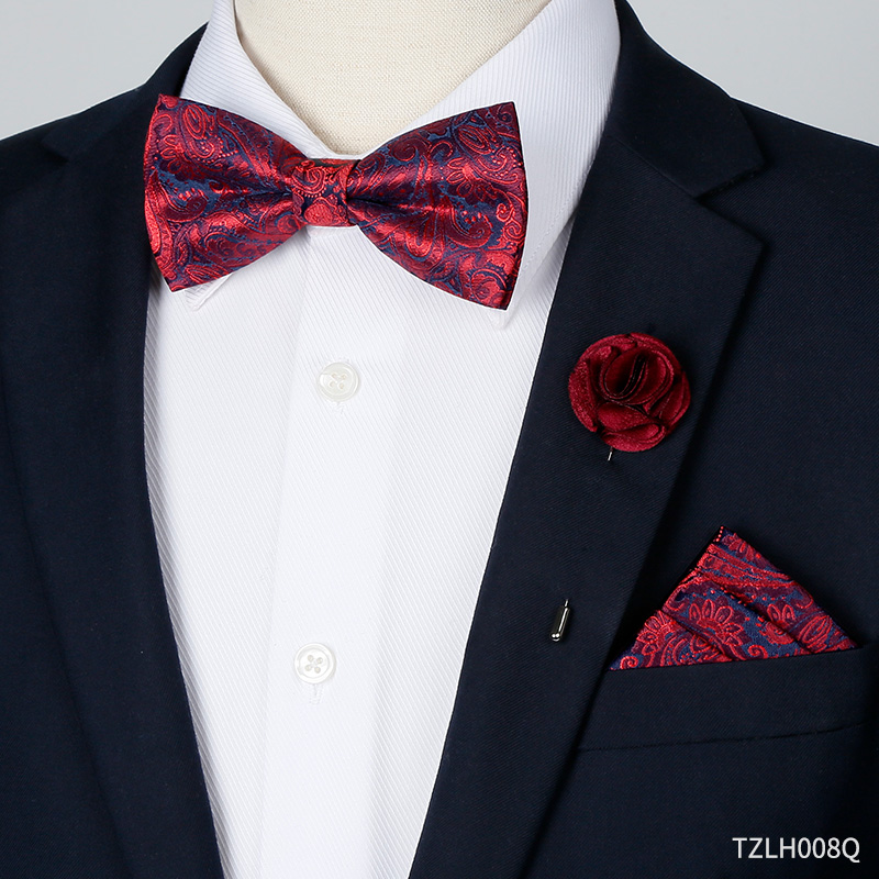 버건디 패턴 (나비 넥타이 포켓 타월 브로치) TZLH008Q