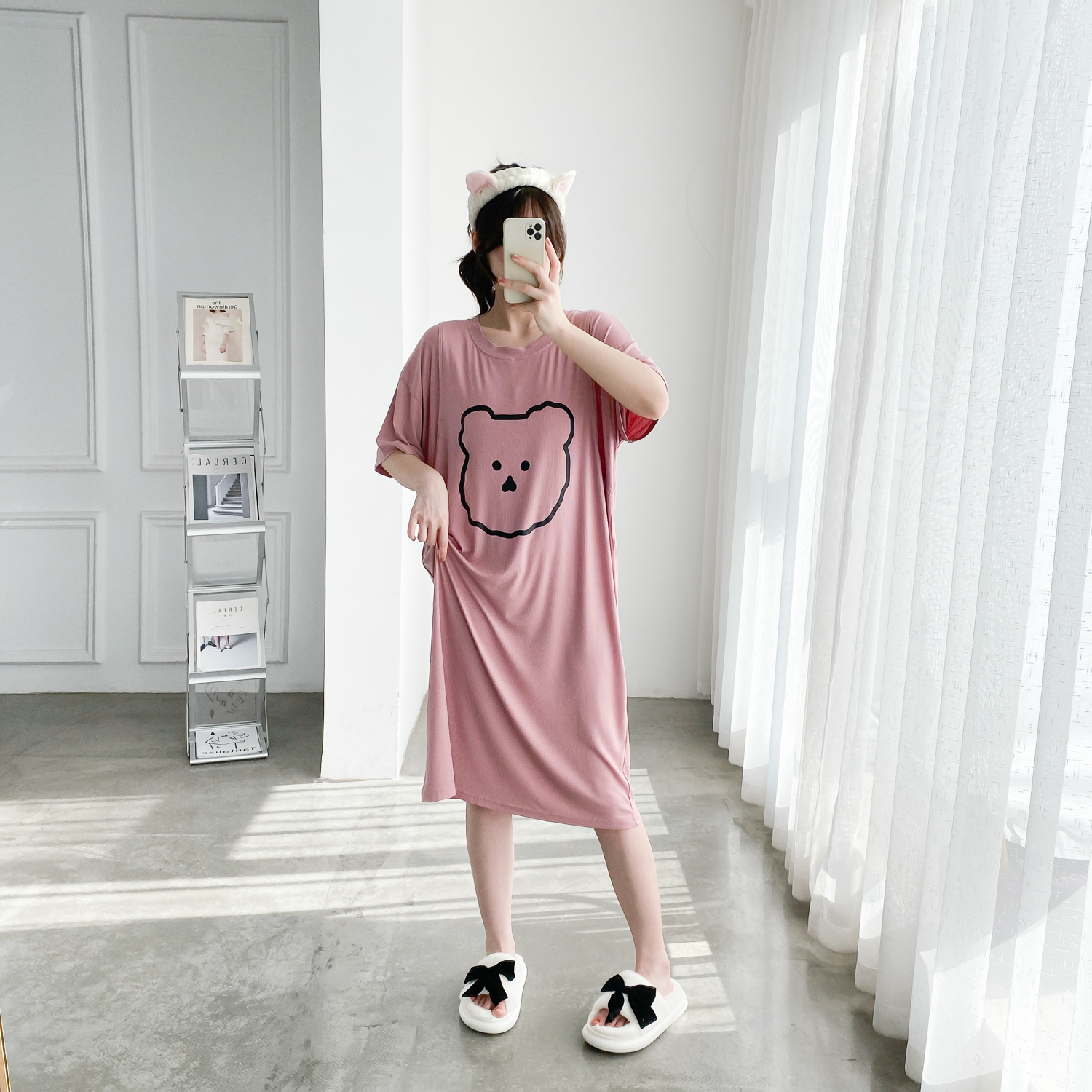 Nursing Nightdress Short-Sleeve Thin Modal Plus-Size Maternity Pajamas Loose Fit for Chubby Girls 100kg Breastfeeding