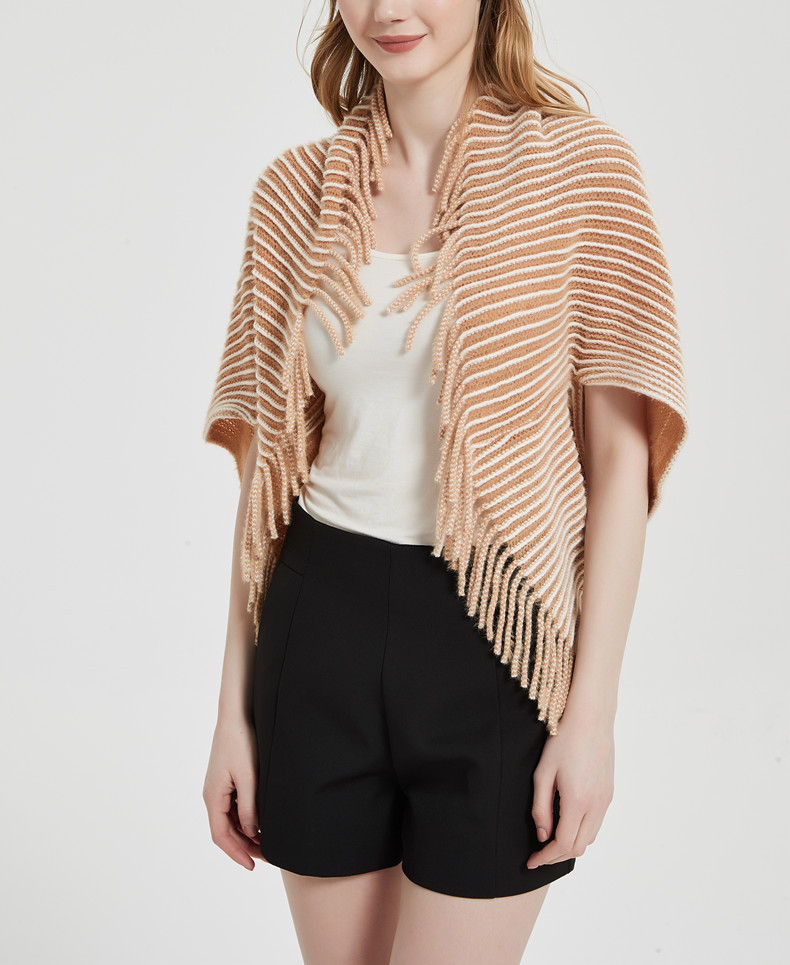 Unisex Cape Winter cuff striped knitted cardigan fringed cape_viptrois.com