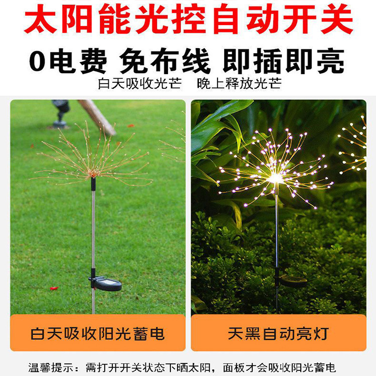 Lámpara de fuegos artificiales de inserción solar transfronteriza, luces de césped de cuatro colores, luces decorativas de ambiente al aire libre de jardín navideño navideño