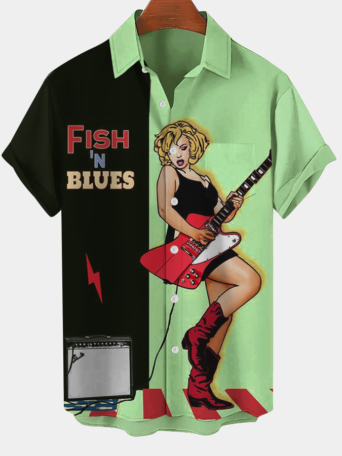 2025 nuevo estilo comercio exterior transfronterizo elemento creativo camisa 3D impresión digital tendencia suelta camisa de manga corta top de hombre