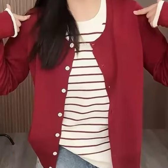 大码新款刺绣假两件针织衫女装新春季胖遮肉显瘦长袖上衣8001#|undefined