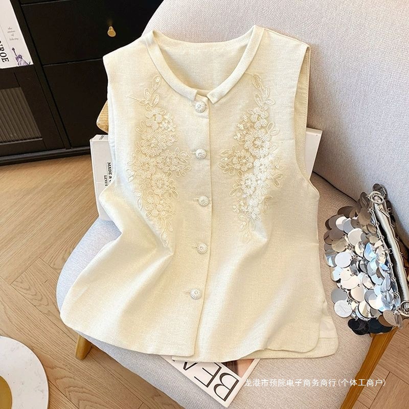 New Chinese Style Heavy Embroidery Vest 2025 Summer Fashion Light Luxury Vest Retro Temperament Sleeveless Vest for Women
