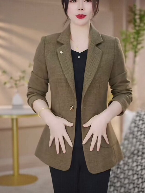 一件代发2025秋季新款气质通勤小西装外套女韩版显瘦咖色上衣女装|undefined