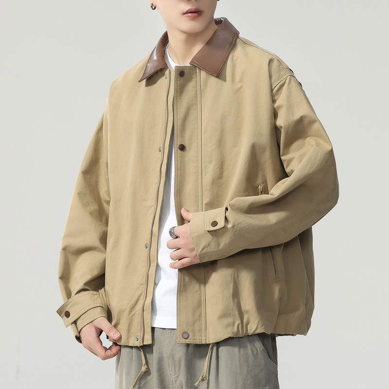 Pure cotton men's casual turn-down collar jacket, barn style, 2026 new spring and autumn fashion trend workwear jacket wholesale Pure cotton men's casual turn-down collar jacket, barn style, 2026 new spring and autumn fashion trend workwear jacket wholesale