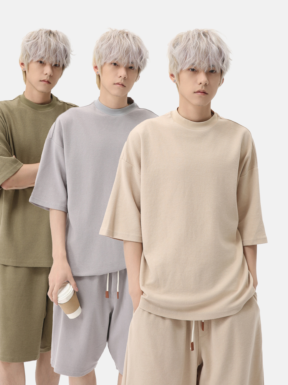 MTLCLOTHES Ropa de hombre | Estilo coreano Color sólido Sencillo Sensación relajada Cómodo y versátil Traje de manga corta de ocio deportivo de moda