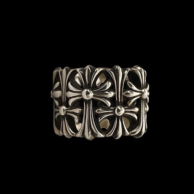 纯银s925克罗伈墓葬十字架戒指男女情侣同款做旧复古嘻哈霸气批发