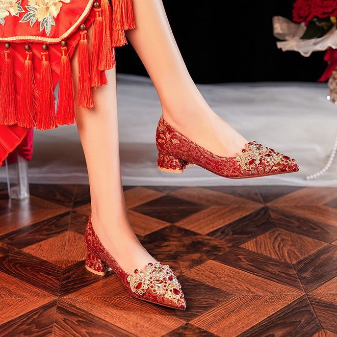 3333F-007 Scarpe da donna con tacco basso, punta a punta, in raso, comode, per damigelle d'onore, da sposa e feste_voghion.com