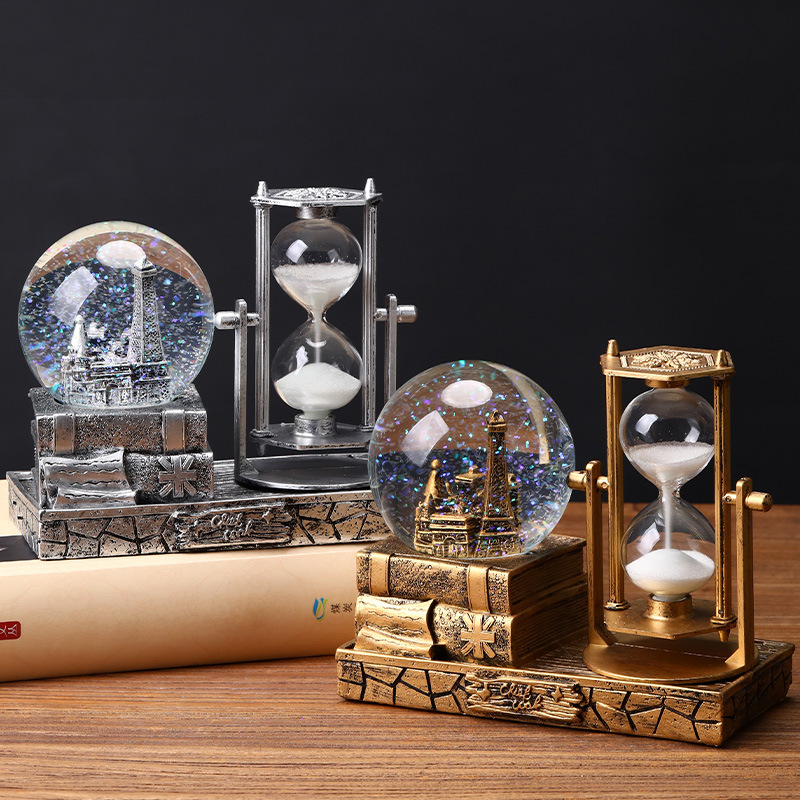 Creative Tower Luminous Crystal Ball Student Timing Hourglass Gift for Classmates Birthday Resin Gift Desktop Decoration
