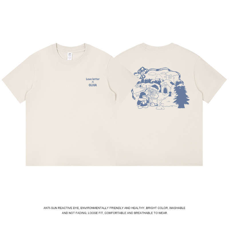 メンズ日本のレトロプリント半袖メンズピュアコットン多用途ルーズカップルトレンディなブランド夏の Tシャツ女性トップスイン|undefined