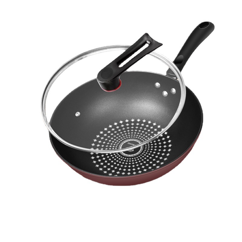 Transmisión en vivo cristal diamante wok cocina hogar sartén antiadherente gran capacidad wok sartén pan regalo olla