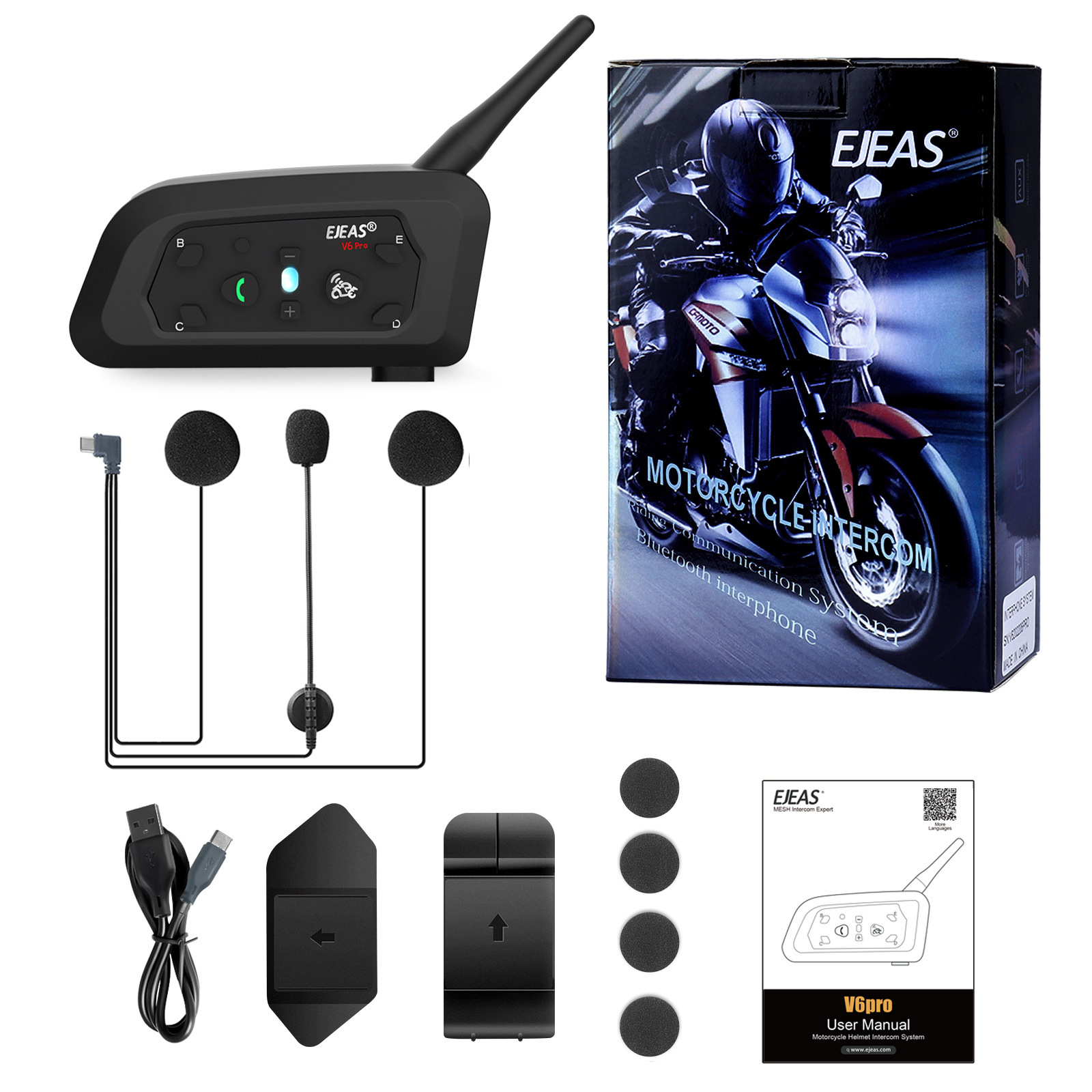 Ejeas Brand V6Pro+ Motorcycle Helmet Bluetooth Headset Helmet Intercom Riding Headset Waterproof for Cross-Border Use
