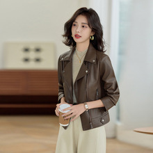 女式绵羊皮皮衣2025秋冬新款时尚修身翻领短款机车夹克外套女