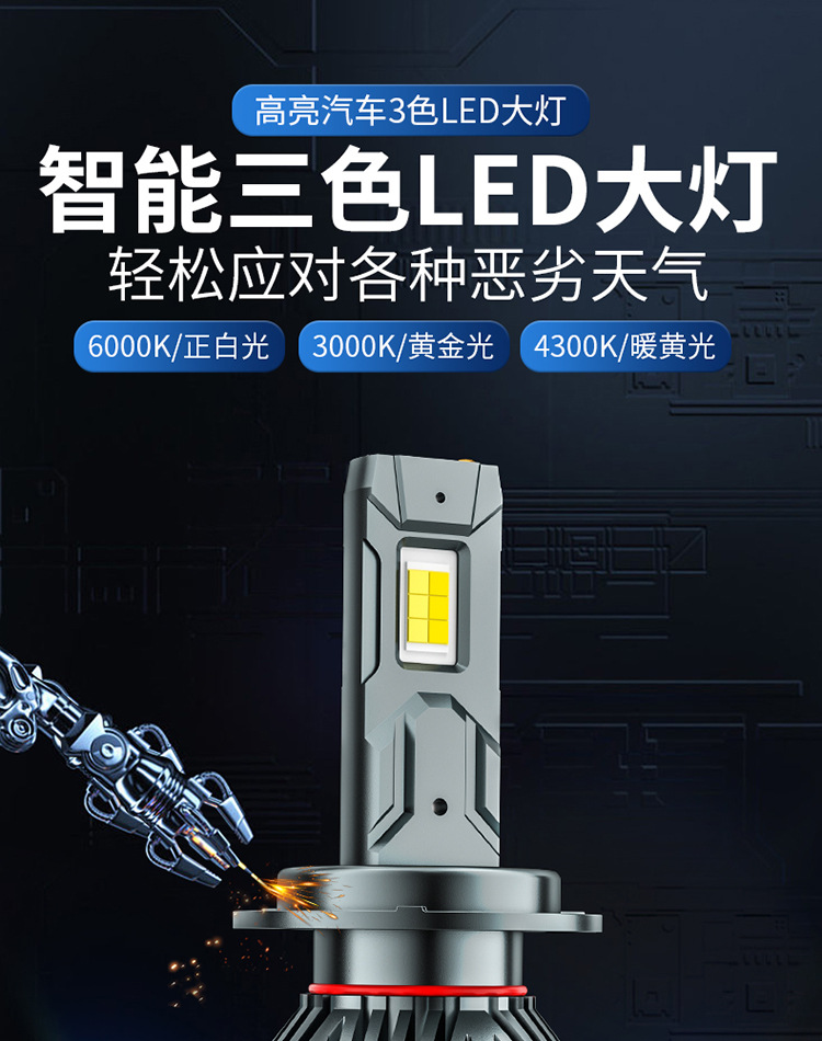 外贸爆款暖白光/黄金光/白光三色led汽车前照灯H4 H11 H1 LED车灯-阿里巴巴