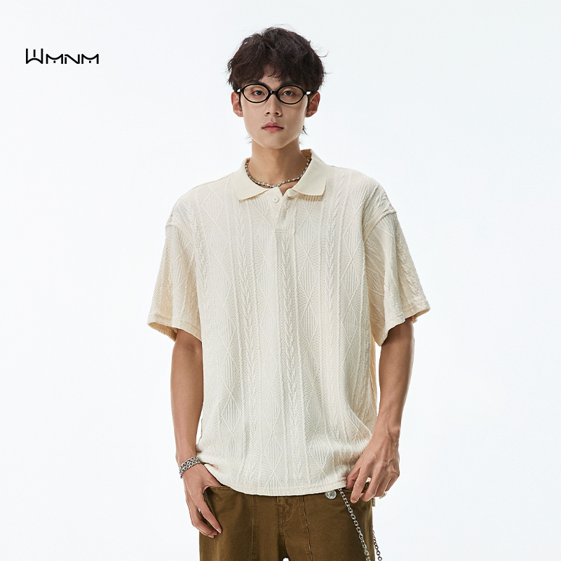 Polo camiseta de punto camiseta de manga corta hombre gaviota cuello V textural color antiguo viento camiseta de verano fábrica transfronteriza al por mayor