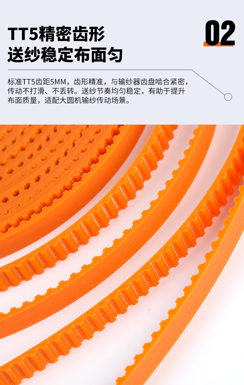 White and green TT5 synchronous belt, polyurethane toothed belt, textile loom equipment accessory synchronous belt