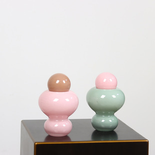 Candy Color Vase with Lid Ornaments Simple Living Room Creative Home Flower Arrange Soft Model Room Ornaments Wine Cabinet Ornaments