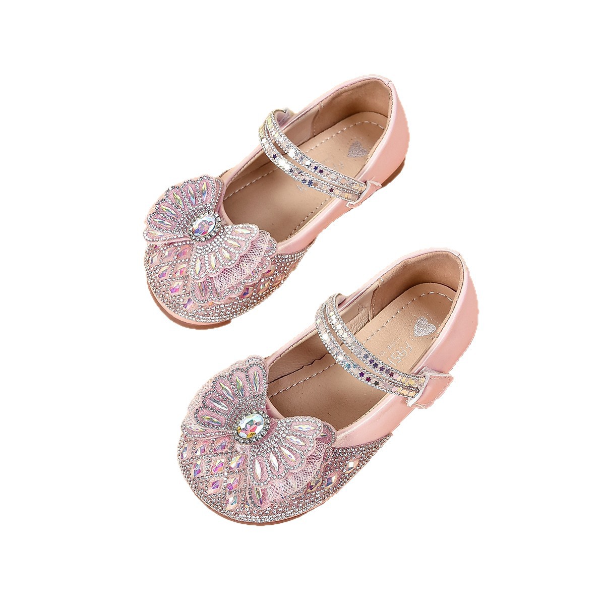 Zapatos de cuero de cristal princesa de niñas 2026 primavera y otoño nuevo arco de diamante de moda zapatos para niños zapatos de baile