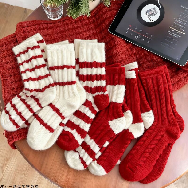 Autumn and Winter Thickened Fleece Mink Velvet Pink Kitten Socks for Women, Cute and Sweet Home Warm Long Socks