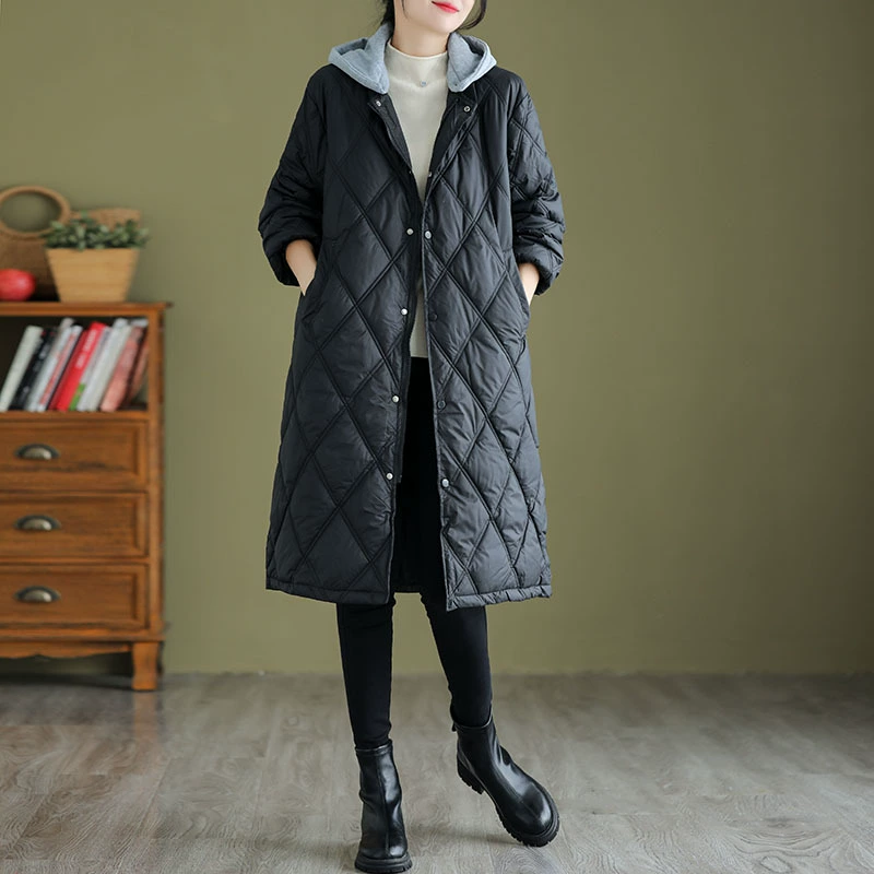 Down jacket, quilted long hat, 2023, plus size, increased thickness, mid-length