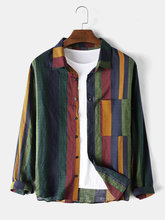 2023 spring Vintage Stripe Shirt Men Long Sleeve Blouse top