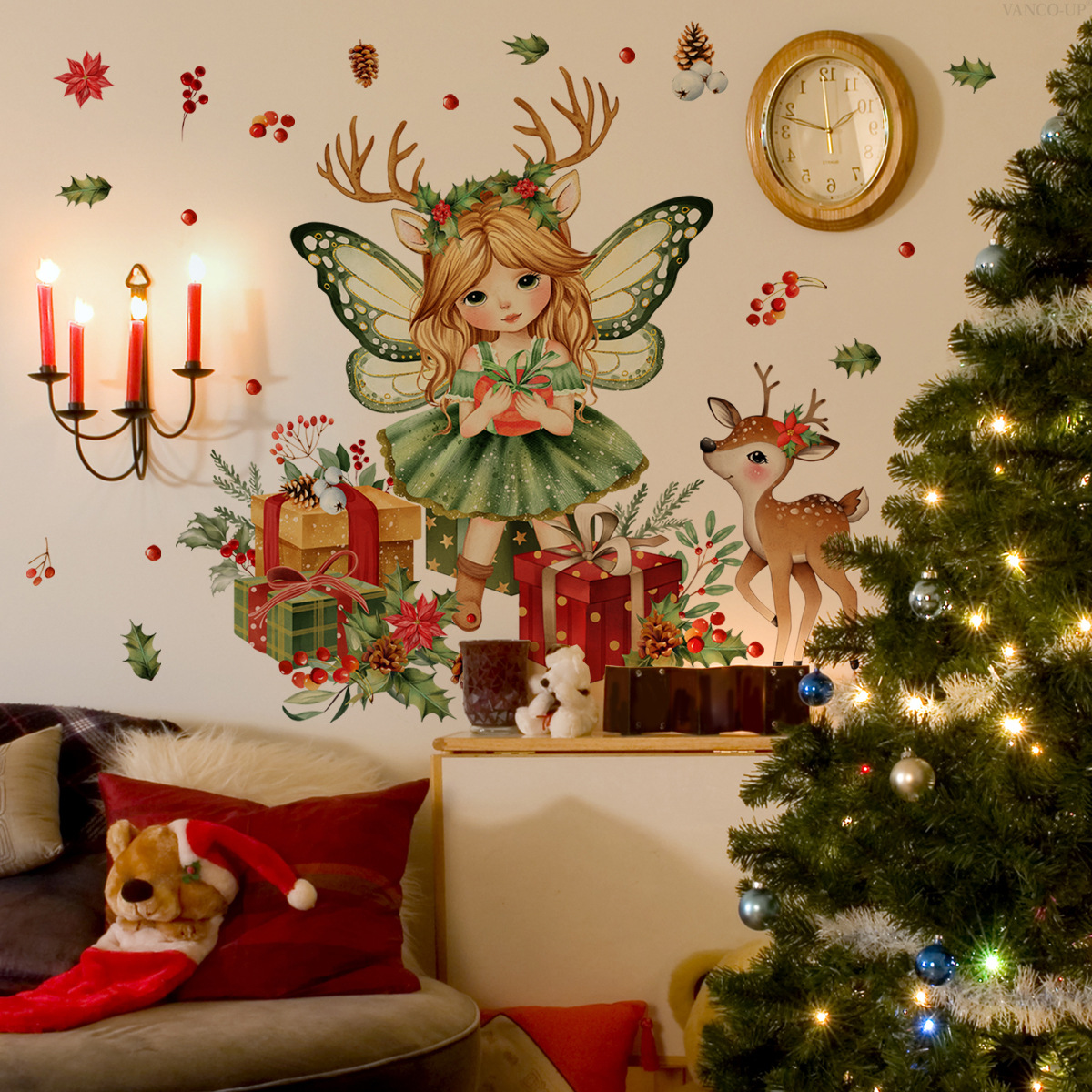 Decoratieve kerst elf geschenkdoos muursticker woonkamer_voghion.com