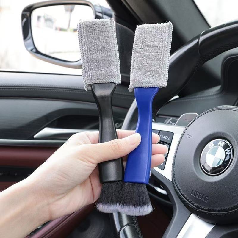 Herramienta de cepillo de limpieza interior de automóviles aire acondicionado salida de aire cepillo de limpieza de espacio cepillo de limpieza de doble cabeza cepillo de lavado de automóviles cepillo de polvo de pelo suave image 3
