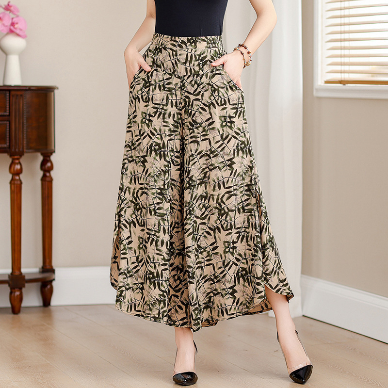 Middle-aged and elderly women's pants spring and summer skirt pants large size sling pants women's mother's elastic waist elastic loose cotton silk wide leg pants Middle-aged and elderly women's pants spring and summer skirt pants large size sling pants women's mother's elastic waist elastic loose cotton silk wide leg pants