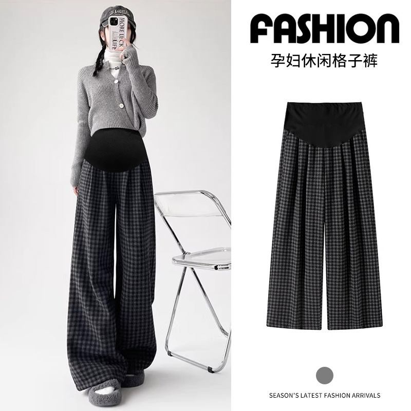 Maternity Pants Checkerboard Autumn Brocade Cotton Outer Wear Plaid Pants Cargo Pants Trousers