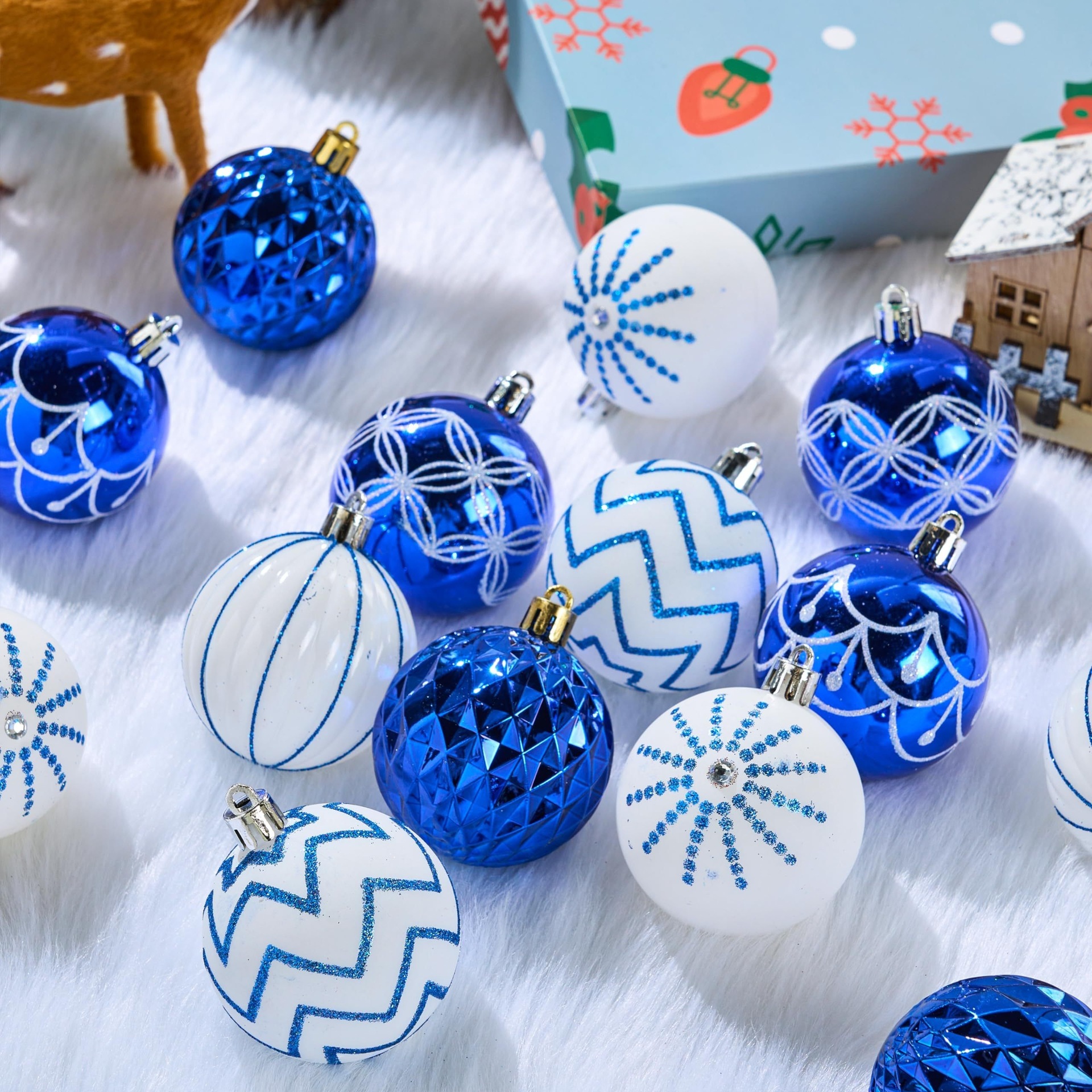 Bolas decorativas de plástico de Navidad 6cm30 piezas azul y blanco pintado conjunto árbol de navidad casa fiesta colgante bola