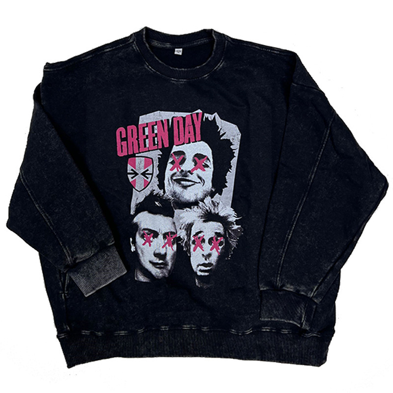 Green day Green day band retro American street loose vintage distressed washed round neck sweater