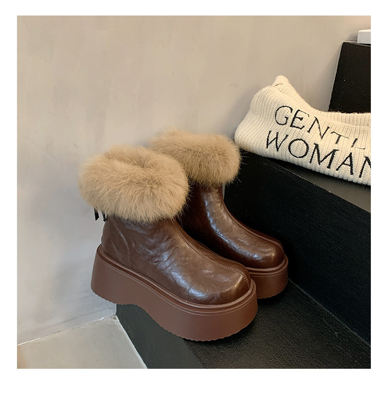 Botas finas elásticas con forro polar grueso y tacones altos, nuevas botas Martin de invierno 2024, zapatos de algodón cálidos para la nieve_voghion.com