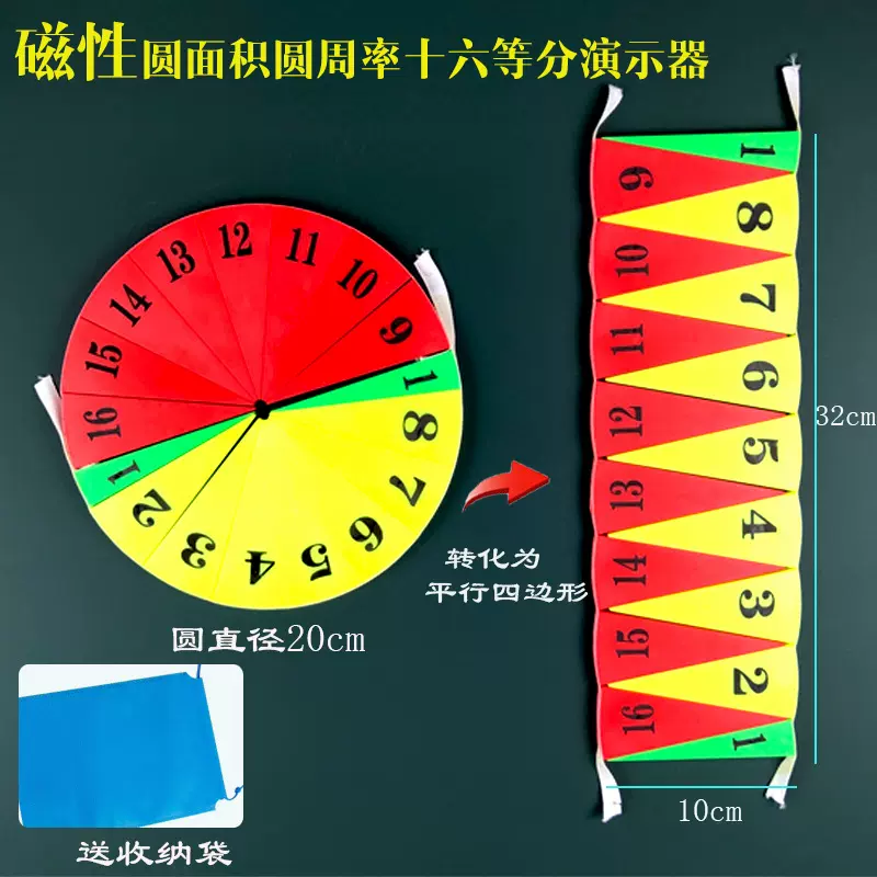 磁性十六等分圆面积演示器 教学仪器小学数学教具圆面积计算模型