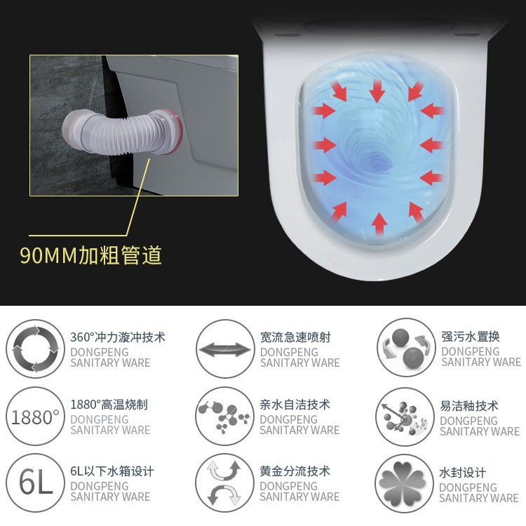 inodoro de fila de pared doméstica fila izquierda y derecha fila horizontal inodoro de asiento de empuje directo fila trasera drenaje directo gran impulso inodoro tipo fila lateral