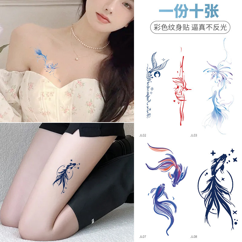 Little Red Book Same Carp Koi Tattoo Sticker Blue Beautiful Collarbone Wrist Fresh Waterproof Tattoo Sticker Little Red Book Same Carp Koi Tattoo Sticker Blue Beautiful Collarbone Wrist Fresh Waterproof Tattoo Sticker