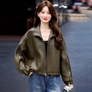 高级感立领外套女秋季2026新款爆款气质减龄宽松拉链PU皮夹克上衣