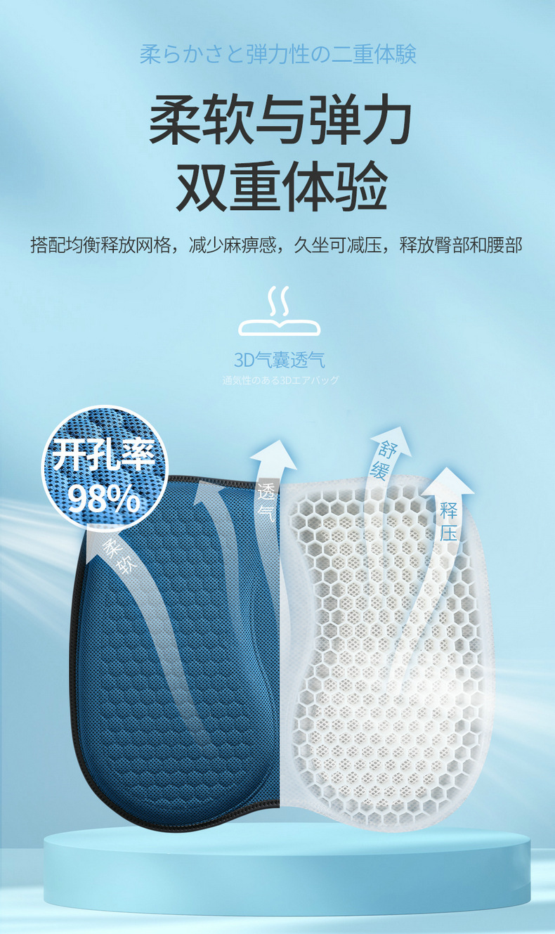 Honeycomb Gel Car Seat Cushion Gel Summer Silicone Cooling Cushion Office Sedentary Breathable Chair Cushion Butt Cushion