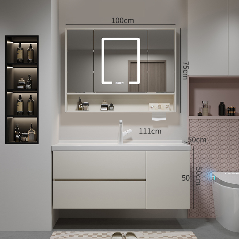 Gabinete de baño de madera sólida multicapa cerámica integral cuenca plegable Feng Shui espejo gabinete de lavabo de baño lavabo gabinete de lavabo image 19