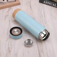 外貿軟木底真空直身保溫杯不鏽鋼帶茶漏保溫水杯軟木底禮品直身杯