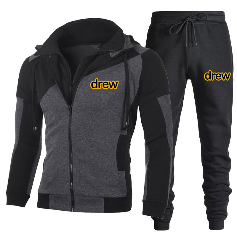 New Autumn and Winter Sportswear Men's Suit drew Foreign Trade Double Zipper Jacket Sweatshirt Suit