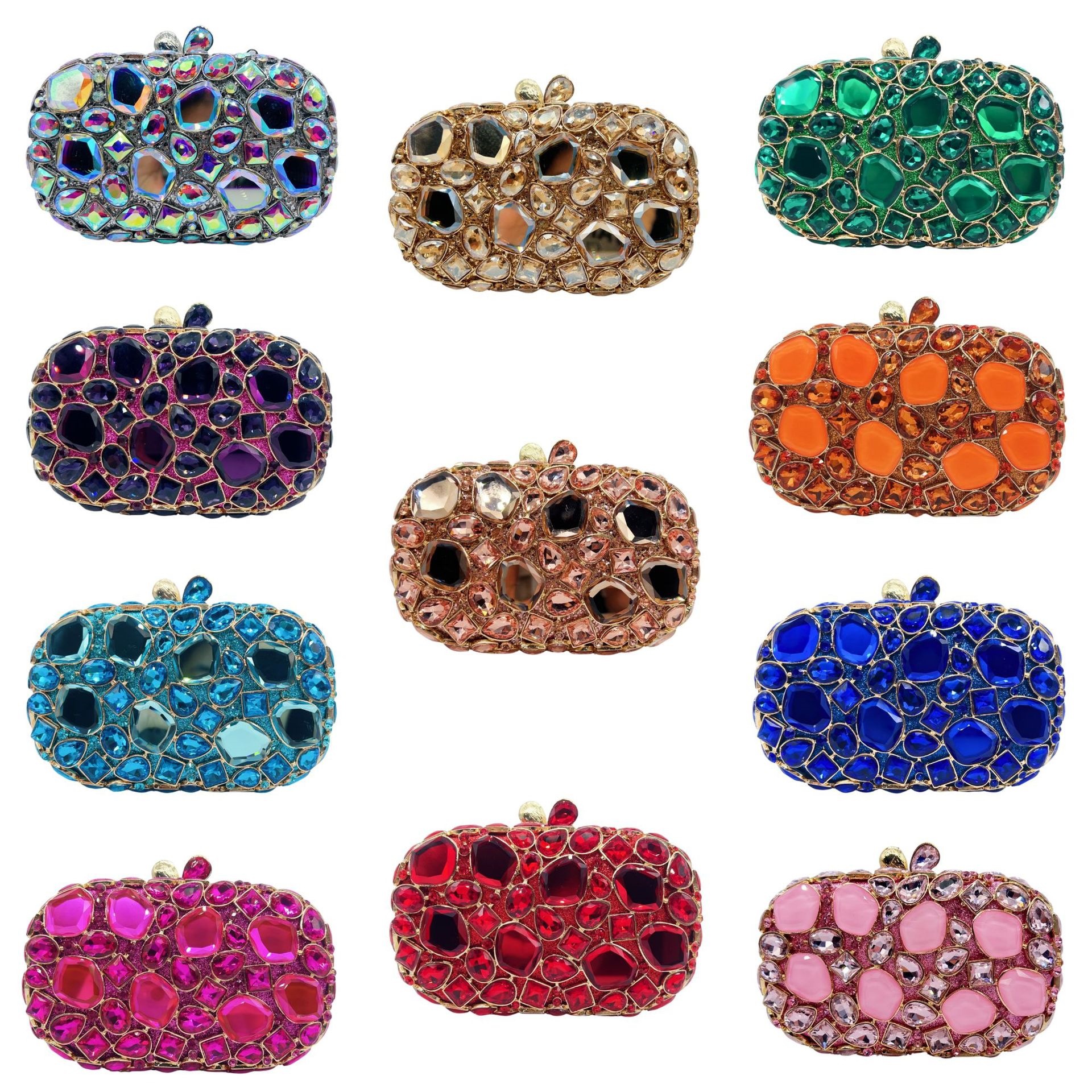Seleccione estrictamente el nuevo paquete de diamantes de cristal transfronterizo, bolsas de mano de mujer, bolsas de cena de diamantes huecas, embrague de piedra duro