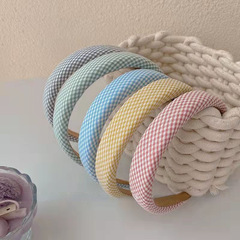 頭顱高發箍新款髮飾海綿格子頭箍布藝外出時尚寬邊發箍民族風頭飾