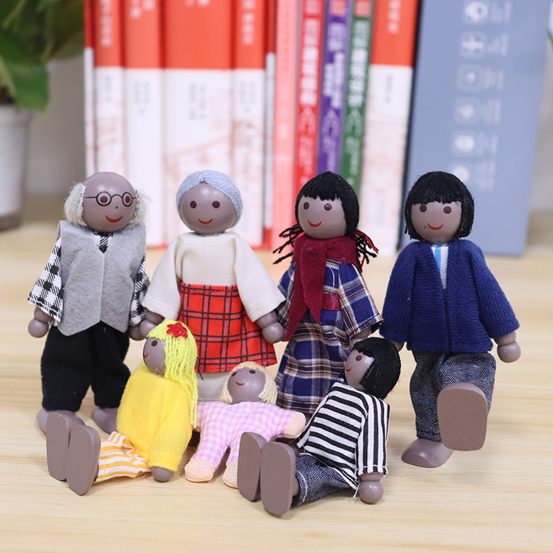 Black Family of Seven Simulation Ragdoll Doll Play House Interactive Game Family Members Role-playing Ornaments